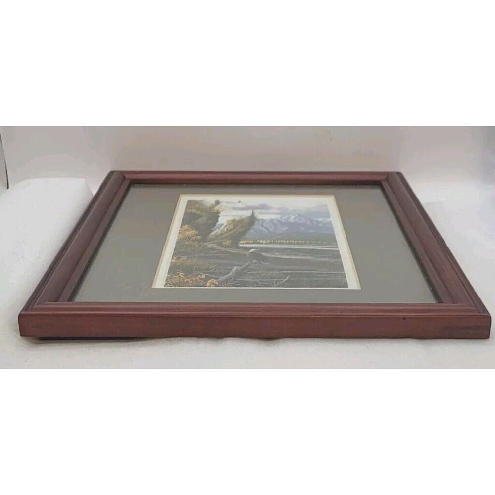 Eagle Perched Mountains Lake Painting Framed 8x10 Outdoors Relaxing EagleLife - Picture 12 of 13